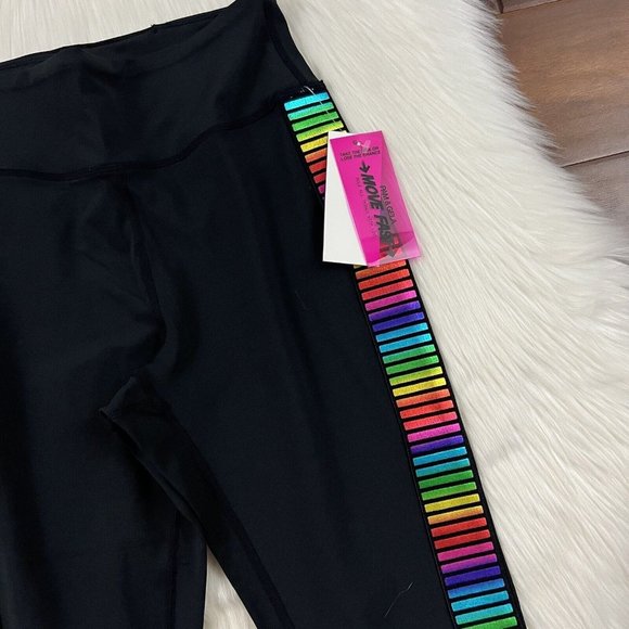 Pam & Gela Move Fast Womens Size P / XS Black S20 Lurex Rainbow 7/8‎ Leggings - Picture 3 of 9